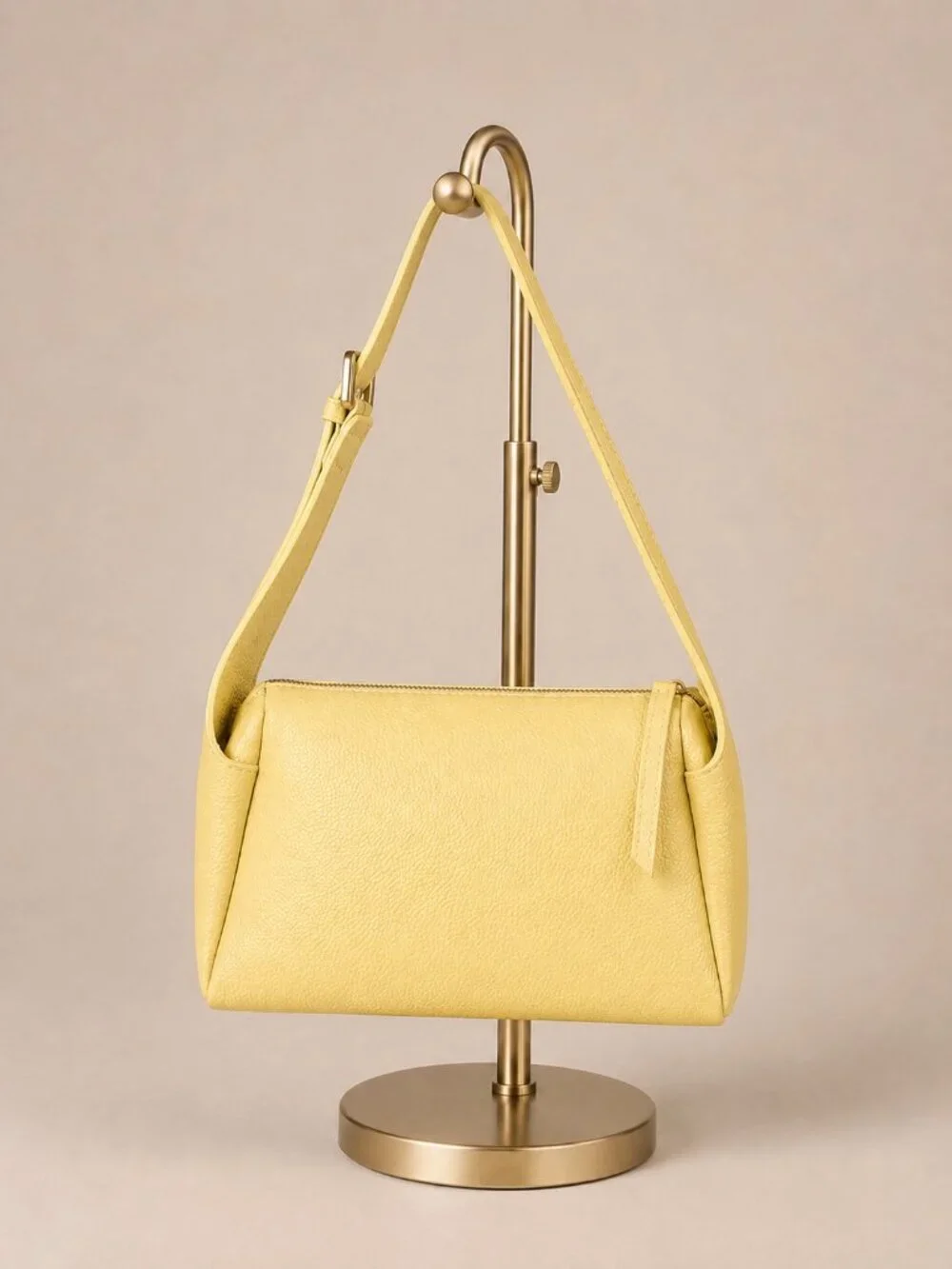 Butter Yellow Italian Leather Small Crossbody Shoulder Bag, Pebbled Handbag